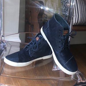 Navy 100% Calf Hair and Leather Toms Sneakers